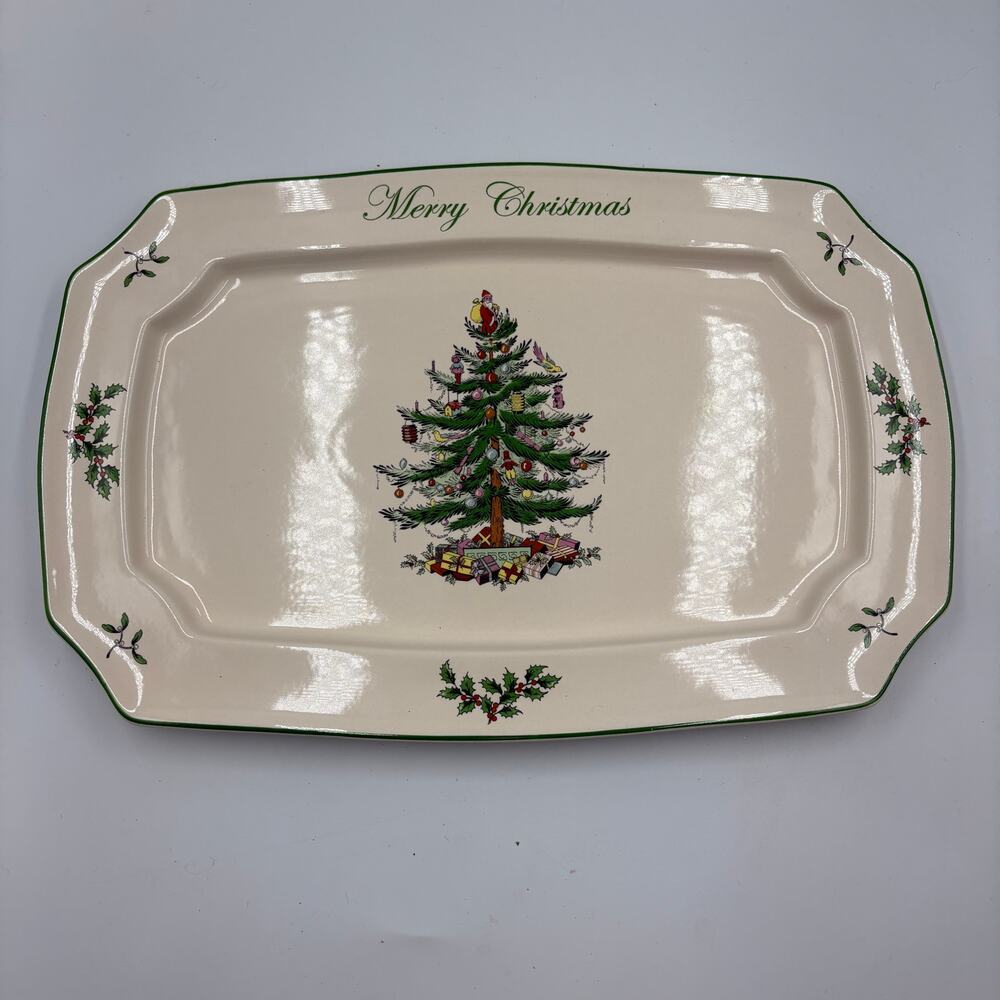 Spode Christmas Tree Large Rectangular Serving Platter Vintage Holiday Party